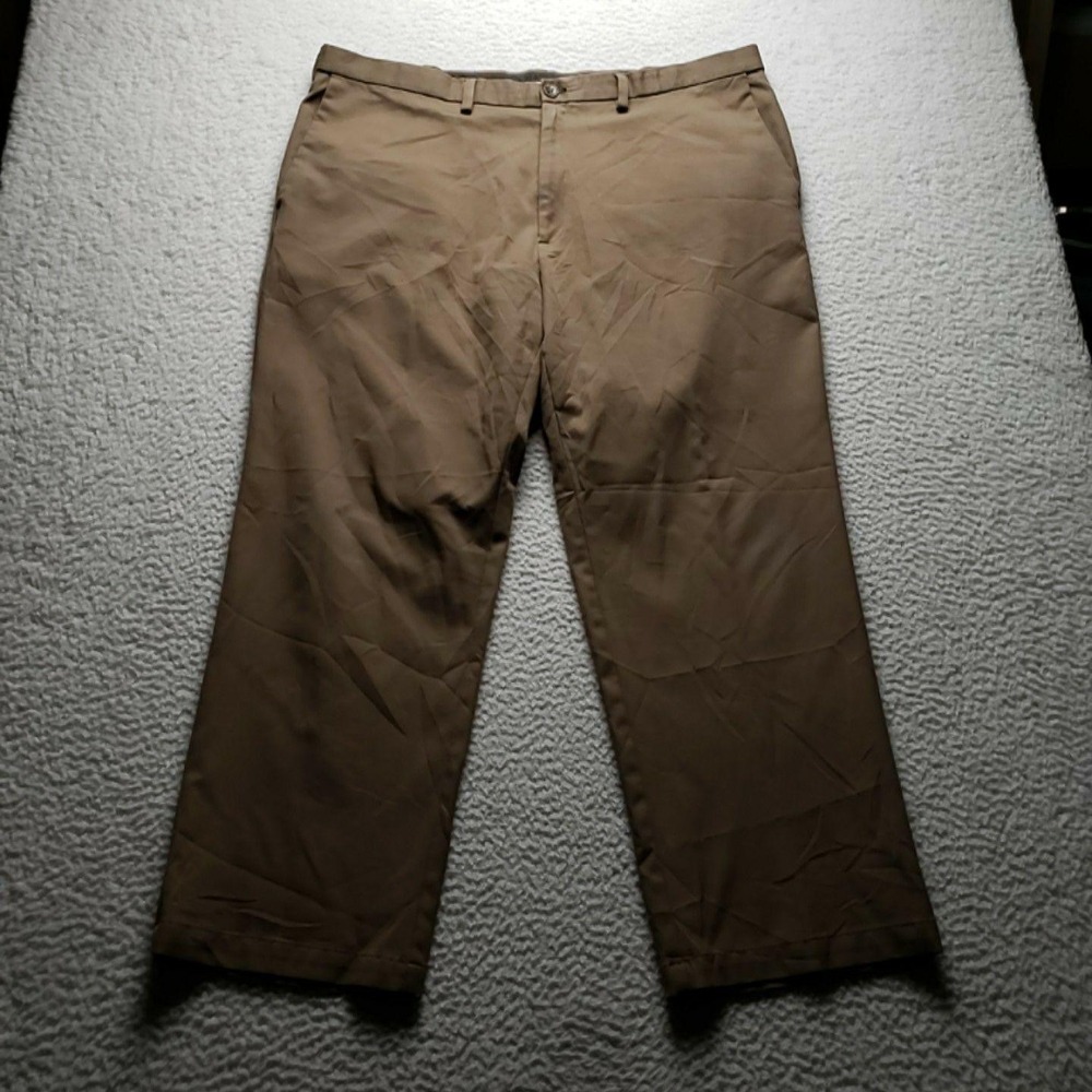 Haggar Dress Pants Mens 41x29 Brown Cool 18 Pro Classic Fit Microfiber Slacks